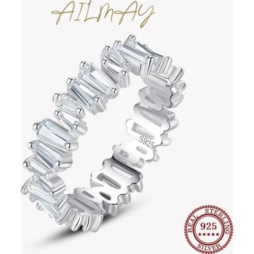 Ailmay Classic Luxury Full Cubic Zirconia Ring 925 Sterling Silver CZ Finger Rings For Women Girls Party Accessories Jewelry