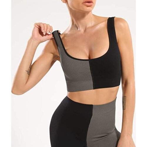 2 Piece Set Womens Two-color Matching Yoga Suit Sports Bra And Leggings Set Summer Sports Wear For Women Gym Clothing Yoga Set