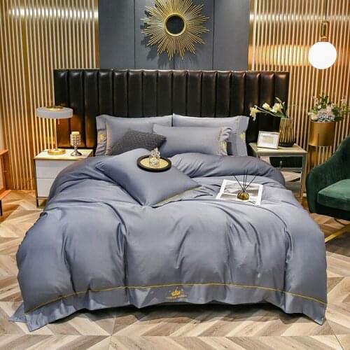 4Pcs Pink Bedding Set Satin Embroidery Duvet Cover Set with Bed Sheet 2Pillowcases Summer Cool Queen King Home Textiles