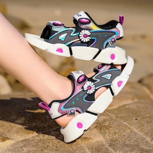 2021 Summer Fashion Baby Girls Sandals Multi Hook-and-loop Leather Kids Beach Sandals Comfortable EVA Soft Sole Childrens Shoes
