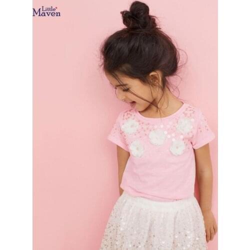 Little maven children 2020 summer baby girls clothes tee tops Cotton brand adorable flower applique t shirt toddler shirts 51661