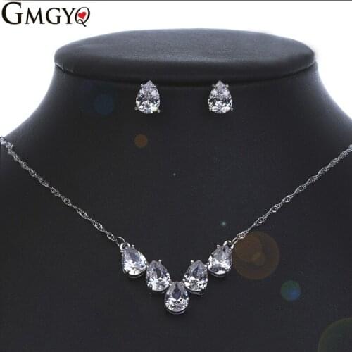 GMGYQ Zircon Fashion Ladies Jewelry Sparkling Simple Water Drop Set Necklace Can Adjust Bridesmaid Accessories Girlfriends Gifts