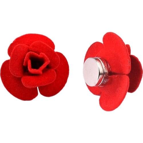 Fashion Magnet Fabric Red Rose Flower Brooch Strong Magnetic Pins Scarf Buckle Shirt Corsage Jewelry Gifts for Women Accessories