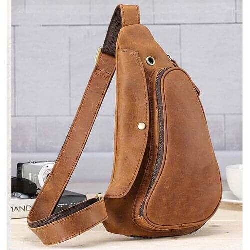 Luufan Crazy Horse Leather Mans Big Chest Bag Genuine Leather Sling Bag For Men Sports Riding Chest Pack Male Crossbody Bags