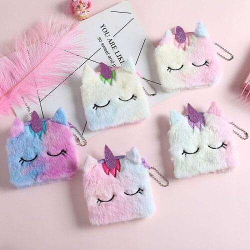 Soft Plush Cartoon Unicorn Toy Women Coin Purse Mini Cute Zipper Children Girl Wallet Card USB Cable Bag Key Wallet Kids Gifts