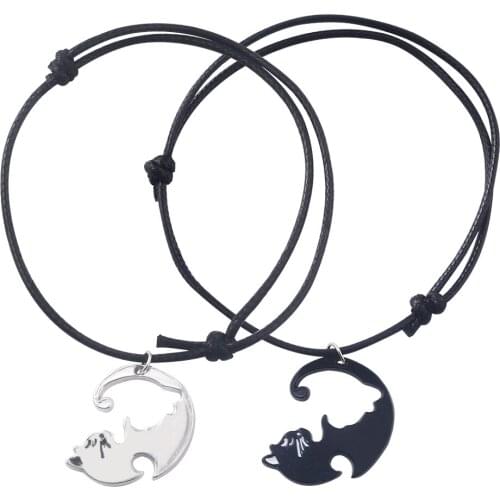 2021 New 2Pcs Cat Black Classic Lover Bracelet Stainless Steel Couple Bracelet Gift Fashion Jewelry Accessories Gift
