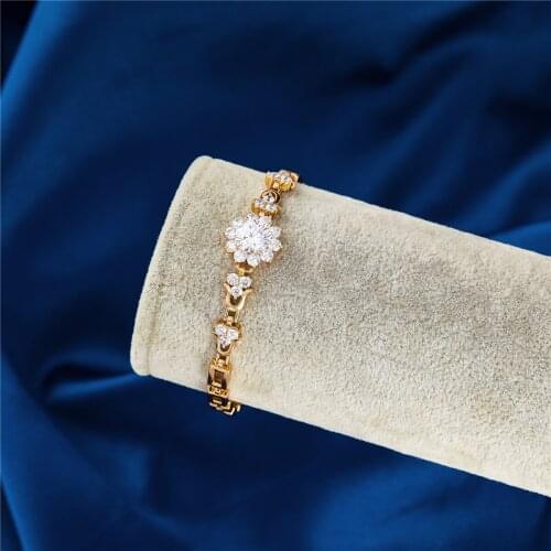 2021 Feb New Beautiful Sunflower Women Vintage Wedding Jewelry 19cm Simple True White Gold Link Bracelet flower Copper Bracelet