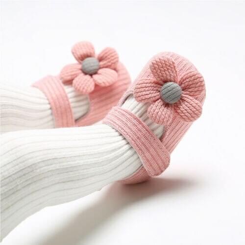 0-18M Newborn Baby Girls Crib Shoes Soft Sole Flowers Cotton Non-Slip Flat Casual Shoes First Walker Footwear