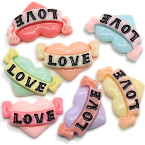 Wholesale Kawaii Colorful Mixed Resin Love Heart Angel Flatback Cabochon Miniature Love Heart Art DIY Craft Scrapboo