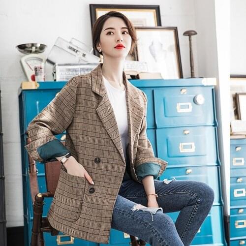 Plaid Suit Jacket Women Spring and Autumn New Mature Elegant British Style Retro Comfortable Casual Loose Small Suit Fall Jacket