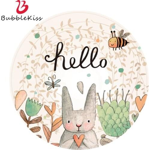 Bubble Kiss Customize Round Carpet Cartoon Rabbit Pattern Rug Fashion Living Room Coffee Table Decor Floor Mat Home Non Slip Pad