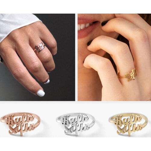 Adjustable Double Name Couple Rings For Lovers Custom Two Names Wedding Rings For Women Men Jewelry Stainless Steel Anel Bague