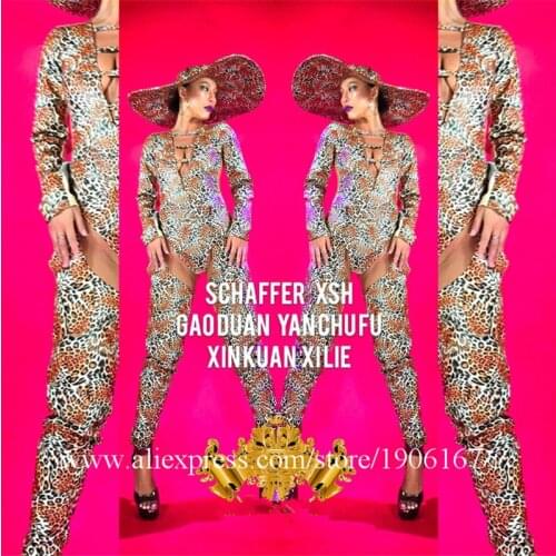 Sexy Lady Ballroom Leopard Costume Party Evening Dress With Hat Stage Performance TV Show Clothes Christmas Halloween Dance Suit