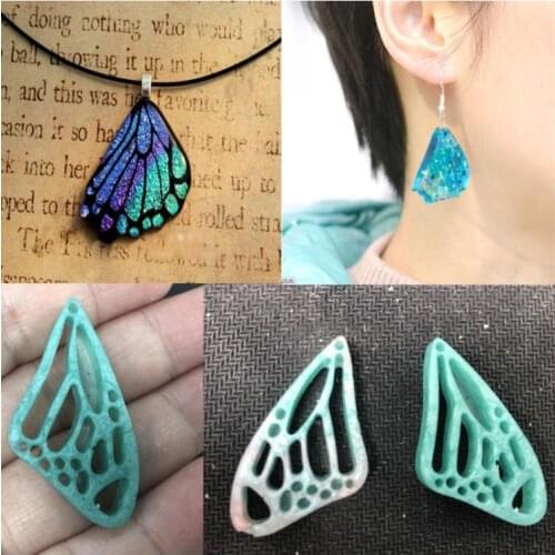 2Pcs Handmade Butterfly Pendant Earrings Keychain Silicone Mold with Hole Butterfly Wing Resin Casting Mold Craft Tools