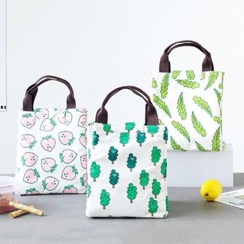 Cute Cartoon Insulated Lunch Bag For Kids Women Aluminium Foil Lining Hiking Picnic Food Container Canvas Cooler Bag