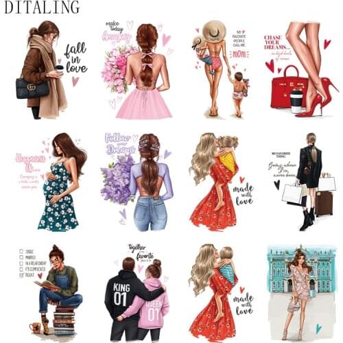 Thermal Sticker On Clothes Fashion Girl Patch On Clothing Mom Baby Iron On Patch For T-Shirt Dress DIY Washable A-Level Applique