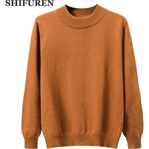 SHIFUREN Warm Half Turtleneck Pullover Men Sweaters 2019 Autumn Winter Pull Homme Slim Fit Classic Male Knitwear Sweaters