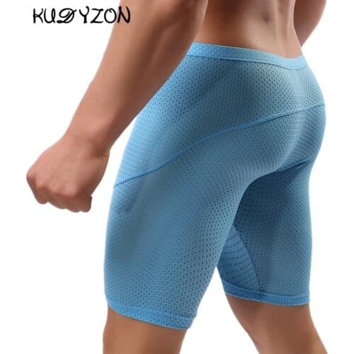 Fitness Long Men Boxer Underwear Mesh Breathable Men Underwear Boxer Shorts Long Leg Trunks Sexy Pouch Running Underpants