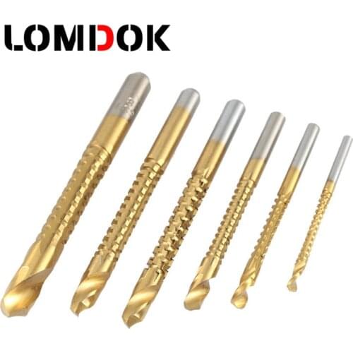 LOMDOK 6Pcs 3-8mm Titanium Coated HSS Drill & Saw Carpenter Woodworking Plastic Metal Hole Grooving Hand Tool Set