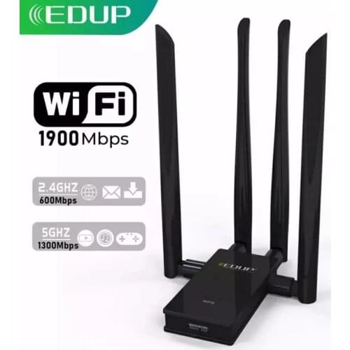 EDUP 1900Mbps USB WiFi Adapter USB 3.0/2.0 Network Card Receiver Dual Band 2.4G/5Ghz 4*6dbi Antennas for Laptop Desktop Computer