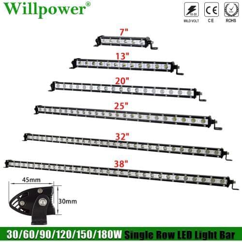 Offroad 4X4 Car Hood Bullbar 7" 13" 20" 25" 30" 38" Slim LED Light Bar Pickup UTV SUV Bumper Flood Fog Spotlights Driving Lamp