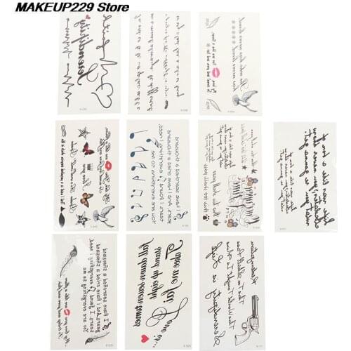 Waterproof Temporary English Word sexy romantic Tattoo Stickers Black Letters Feather Body Art Tattoos