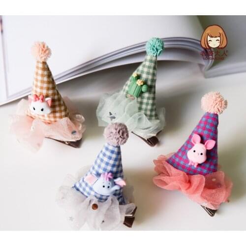 New Christmas Handmade Clown Hat Christmas Hat Mesh Ball Cartoon Pattern Hairpin Childrens Hairpin Girls' Hair Accessories