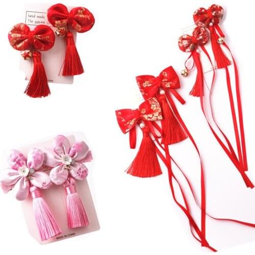 2pcs/lot Chinese style Ribbon Tassel Cosplay Hair Accessories Hanfu Kimono Ancient Customs Women Headwear Side clip Hairpin