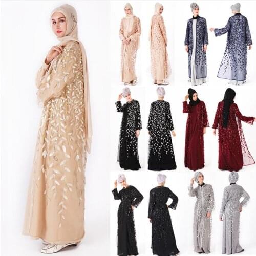 2019 Muslim Dress Kaftan Islamic Clothing Women Bangladesh Long Muslim Cardigan Luxury Kaftans Sequins Embroidery Abaya Clothing