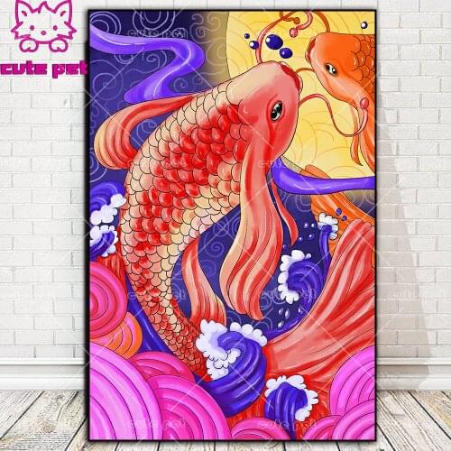 Rhinestones icon Koi Fish diamond painting diamond embroidery full square round complete diamond mosaic wall sticker Decoration