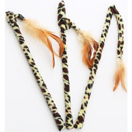 1pcs Cat Toys Feather Leopard Pattern Cloth Kitten Cat Teaser Turkey Feather Interactive Stick Toy Wire Chaser Product Play Toys