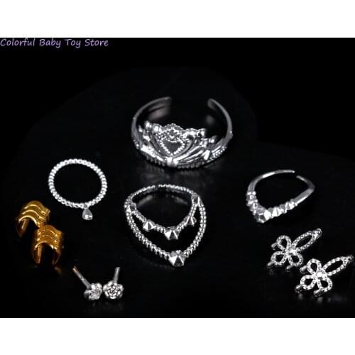 10Pcs/Set Plastic Sliver Crystal Crown Headband Headwear Doll Necklace Bracelet Toys for Barbie Doll Girls