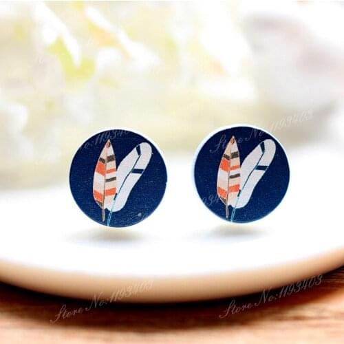 16mm Feather Round High Quality Photo Wood Laser Cut Cabochon to make Rings, Earrings,Bobby pin,Necklaces, Bracelets-(WEH-344)