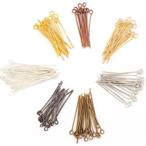 200pcs Mixed Metal Color 4size 20-50mm Eye Head Pin Needles Beads Supplies for Jewelry Making Accessories Earring Findings Diy