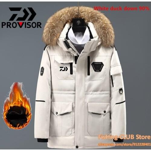 2021 Daiwa Mew Winter White Duck Down Fishing Jacket Warm Hooded Thick Puffer Jacket Coat Keep Warm Daiwa Fishing Clothes