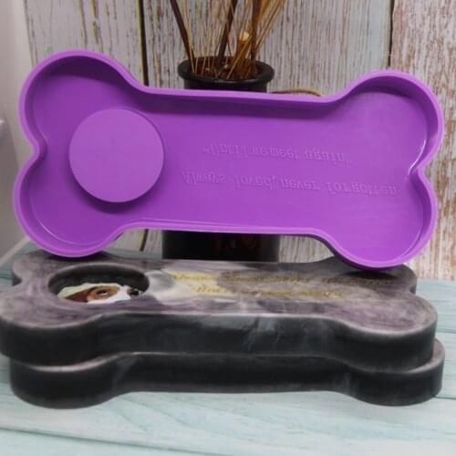 3 In 1 Pet Tombstone Resin Mold Bone Shape Dog Memorial Stone with Photo Frame Silicone Casting Mold Candles Holder Mold