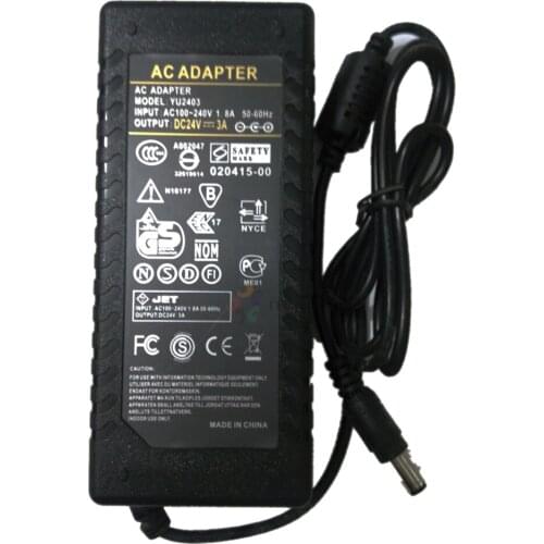5PCS/LOT 24V 3A AC DC Adapter Charger For 5050 3528 LED Light CCTV 24V3A 72W Switch Power Supply DC 5.5*2.5/2.1mm