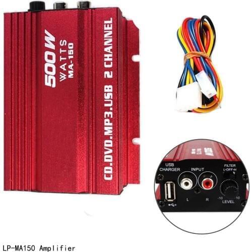 Car Audio Speaker Digital MP3 Low Distortion Red Stereo Connection Hi-Fi 12V Mini 65W LP-MA150 Amplifier Amp Radio RCA