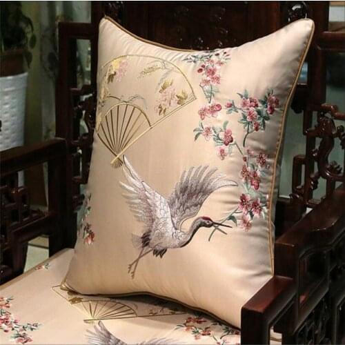 Free Shipping Classical Chinese Red Crowned Crane Throw Pillow With Inner Embroidery Stain Cushion Waist Bloster Chairmat Decora