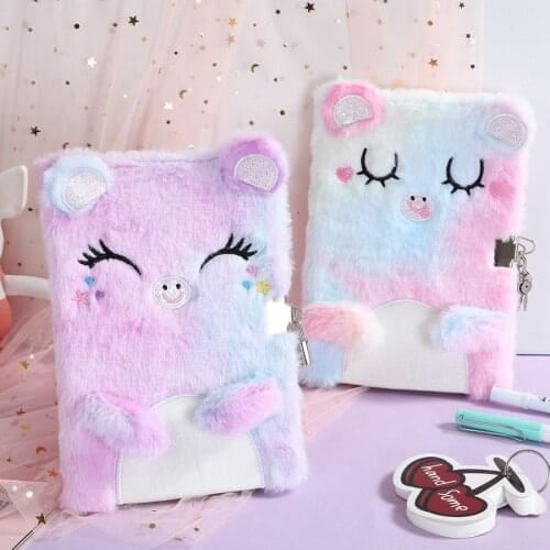 Cute Animal Kitten Plush Notebook Colorful Fluffy Cats Notebook Handbook Kawaii Hairy Children Girls Journal Diary Book Notepad