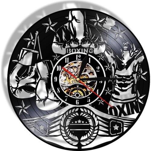 Boxing Modern Silent Vinyl Record LP Wall Clock Watch Fighting Sports Art Pugilist Man Cave Motivation Manly Decor Boxers Gift
