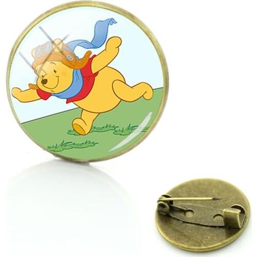 Disney Running Pooh Brooch Dome Jewelry Badge Classic Animation Cabochon Glass Pin Brooch Ladies Gift Souvenir