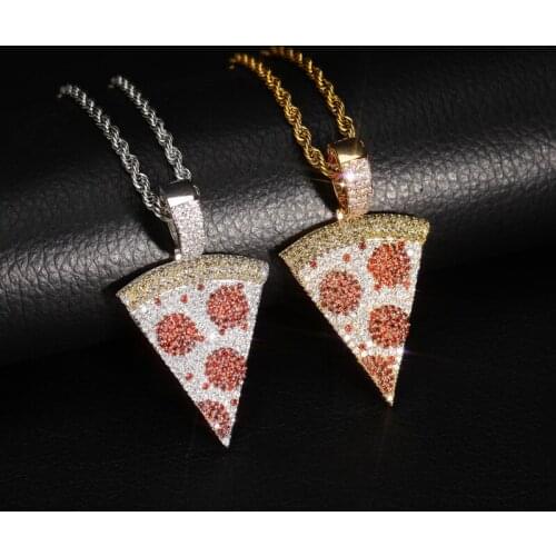 Hip Hop Hot Pizza Solid Pendant Ice Out AAA Cubic Color Zircon Necklace Jewelry Factory Direct Sales