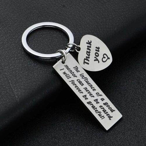 Teachers Day Gifts The Influence Of A Good Mentor Can Never Be Erased Keyrings Stainless Steel Thank you Love Heart Keychains