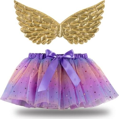 Princess Girls Rainbow Unicorn Pony wings And Tutu Tulle Skirt Kids Children Up Halloween Christmas Fancy Party Costume