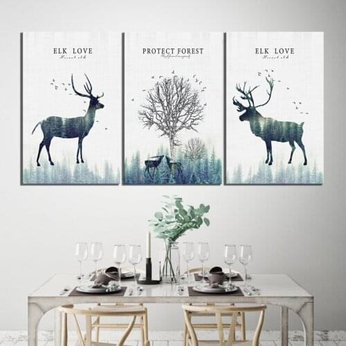 Home Decor Poster HD Pictures Prints Canvas 3 Piece Modular Tree Life of Elk Scenery Living Room Art Decorative Painting Framed