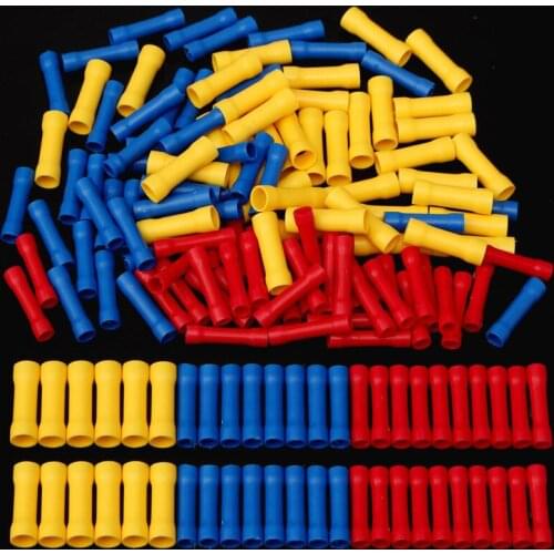 Electrical Tools 50Pcs Insulated Butt Wire Connector Crimp Terminal 10-22AWG 0.5-6.0mm PVC Kit Yellow Blue Red
