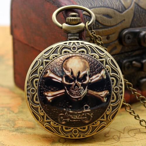 Gothic Skull Style Pocket Watch With Necklace Chain Best Gift For Boys/Men