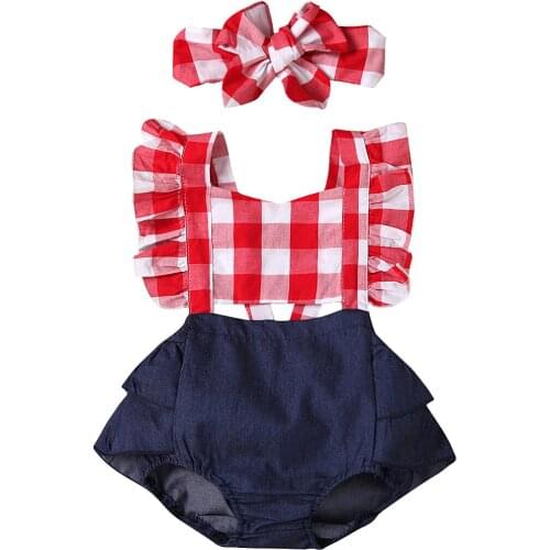 Newborn Baby Girl Clothes Baby Clothing Set Bodysuit Fly Sleeve Ruffle Romper Jumpsuit Headband 2PCS Outfits Set