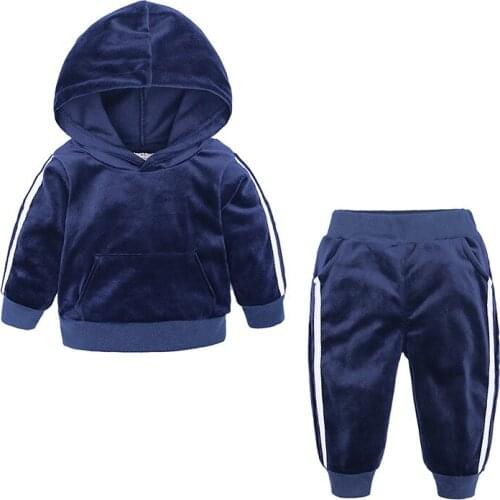 2-Piece Set Of Boys And Girls Casual Sweater And Trousers Spring Autumn Sports Suit Gold Velvet Hooded Clothes